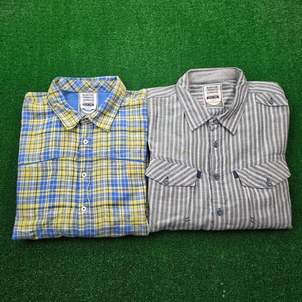 Marithe Francois Girbaud Shirt Mens 3XL Button Up Bundle Lot of 2 Plaid Striped
